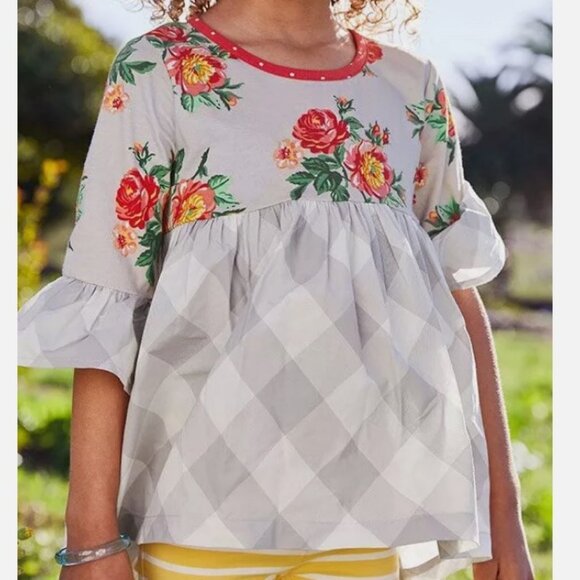 Matilda Jane NWT Girls Castles In The Air Tunic Size 10 Grey Floral Plaid Top - Picture 1 of 8